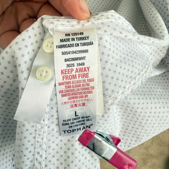 Topman Shirt Mens L White Stretch Slim Long Sleeve Button Down Business Casual - Picture 12 of 14